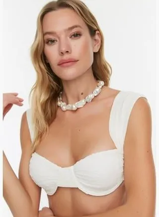 Ecru Gingham Textured Balconette Textured Bikini Top TBESS21BU0161