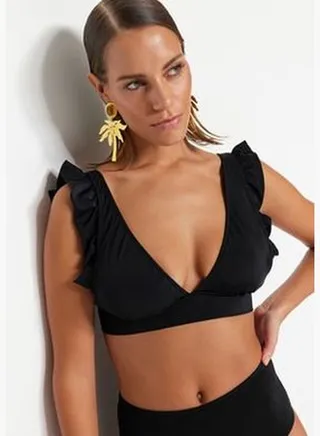 Black Triangle Frilly Bikini Top TBESS21BU0056