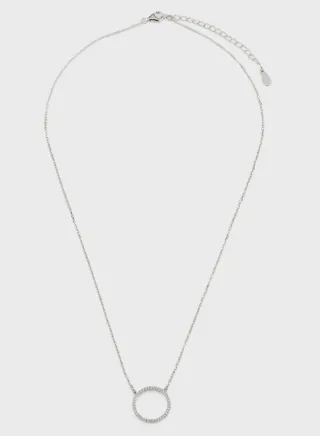 Pave Zircon Circle Pendant Choker Chain Necklace