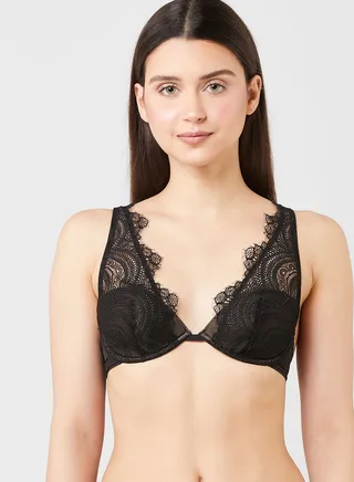 Solid Plunge Neck Push Up Bra