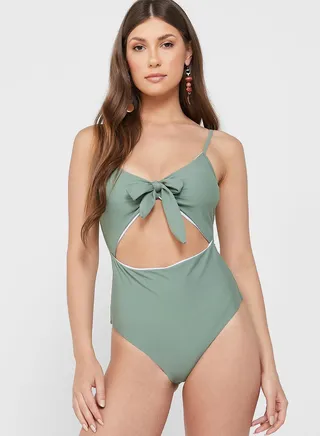 Solid Front-Tie Swimsuit