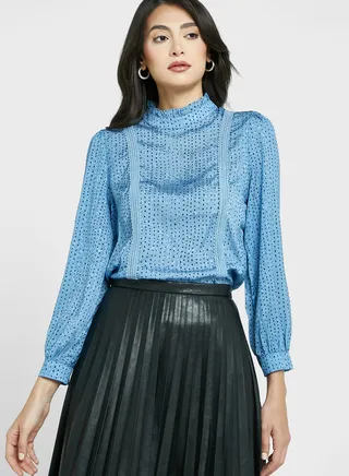 High Neck Lace Trim Detail Top