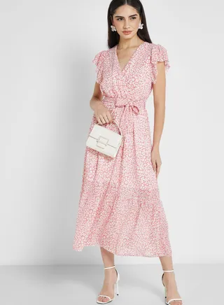 Ruffle Sleeve Printed Dress