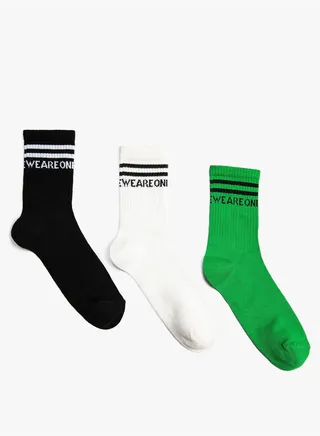 3-Pack Tennis Socks Set Slogan Printed