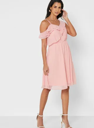 Frill Detail Cold Shoulder Dress