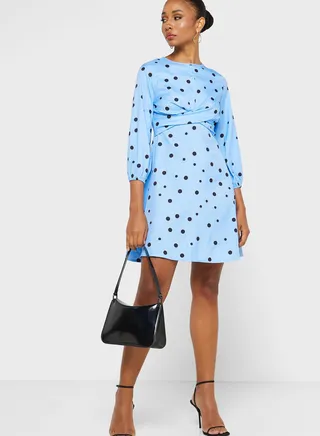 Printed Ruched Detail Knitted Dress