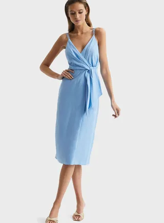 Surplice Neck Tie Detail Dress