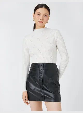 Faux Leather Button Mini Skirt