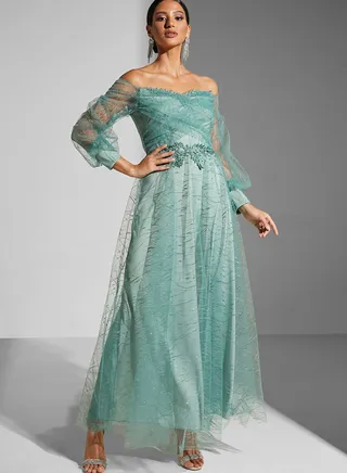 Maryam Off-Shoulder Cross-Over Gown
