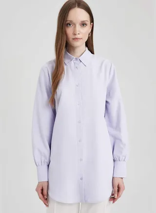 Woman Shirt Neck Woven Long Sleeve Tunic