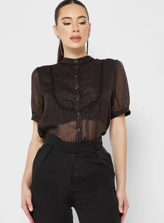 Puff Sleeve Button Down Top