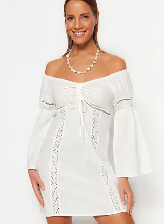 Bardot Lace Detail Beach Dress
