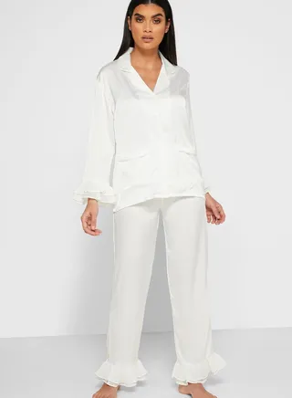 Ruffle Trim Shirt Pyjama Set