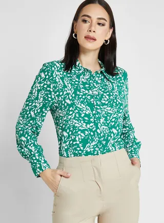 Printed Collared Long Sleeve Shirt