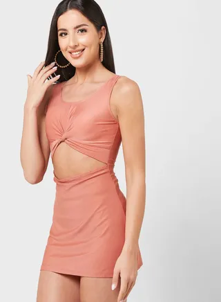 Cutout Detail Skirt Style Swimsuit
