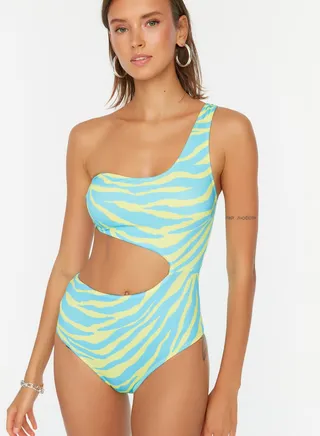 One Shoulder Cut Out Detail Swimsuit