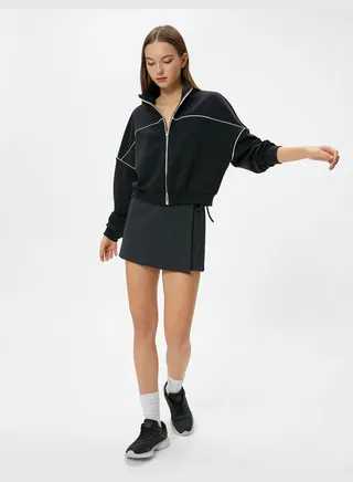 Zip-Up Sweatshirt Modal Fabric Sport Relax Cut Striped Detail