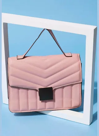 Quilted Push Lock Hand Bag with Buckle detail