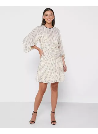 Little Mistress Cream Polka Dot Ruched Mini Dress