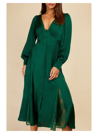 Little Mistress Green Satin Midi