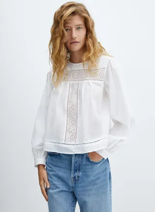 Openwork Puff Sleeve Top