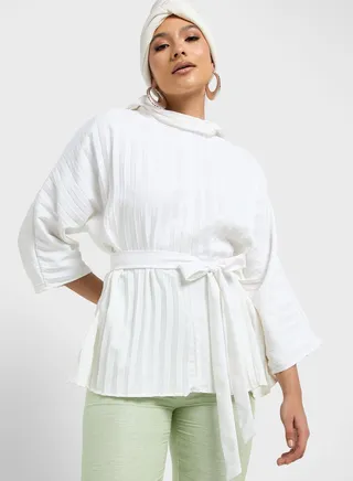 Pleated Top With Belt