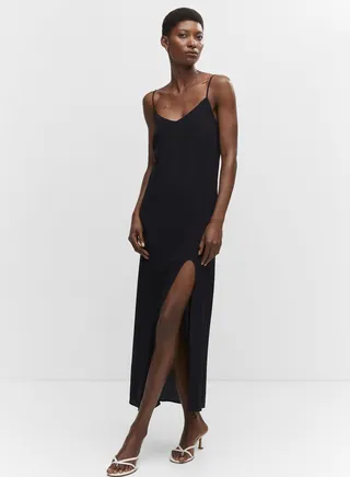 Front Slit Strappy Knitted Dress