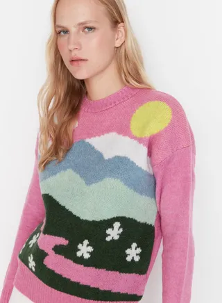 Crew Neck Printed Sweater