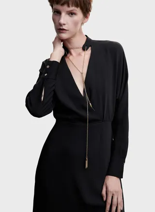 Surplice Neck Embellished Side Slit Dress