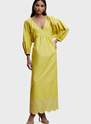Plunge Neck Cape Sleeve Dress