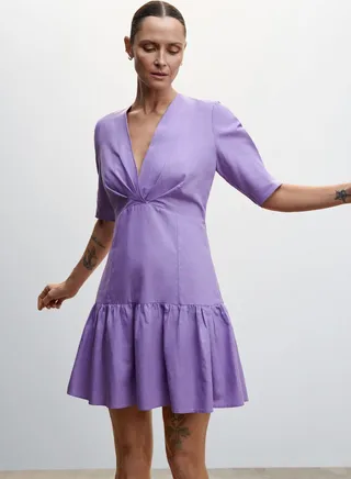 Surplice Neck Ruffle Hem Dress