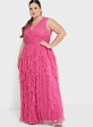 V-Neck Ruffle Detail Dress