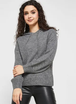 Drawstring Knitted Hoodie