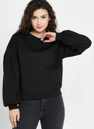 Balloon Sleeve Knitted Sweatshirt
