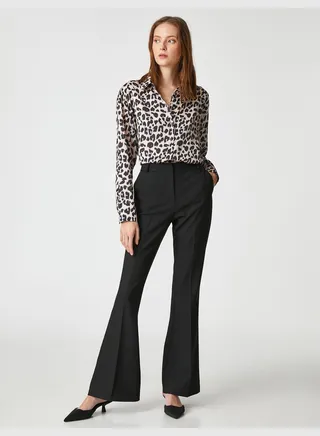 Flare Leg Trousers Pocket High Rise