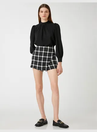 Drape Detail Blouse High Neck Long Sleeve