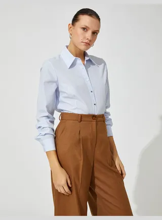 Basic Shirt Long Sleeve Metal Button Cotton