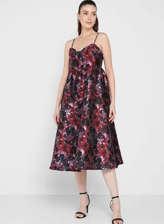Tiered Floral Print Strappy Dress