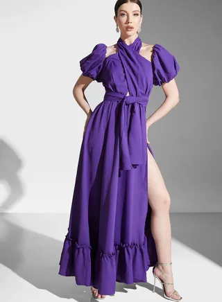Halter Neck Cut Out Detail Ruffle Dress