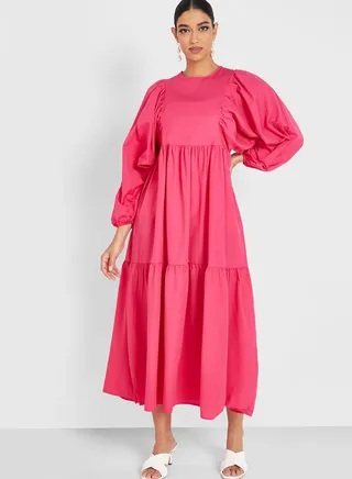 Tiered Balloon Sleeve Dress