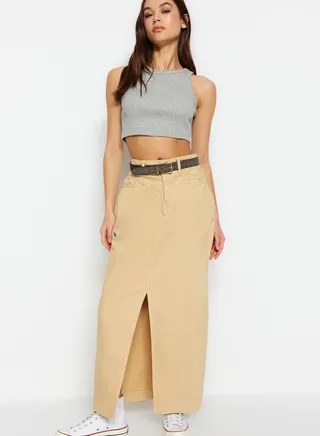 Slit Detail Denim Skirt