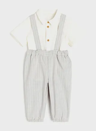 Infant Striped Dungree Set