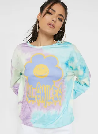 Tie Dye Floral Drop Shoulder Sweatshirt