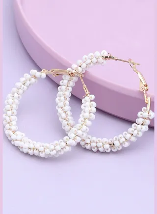 Gold Plated Party Beaded Hoop Earring For Women