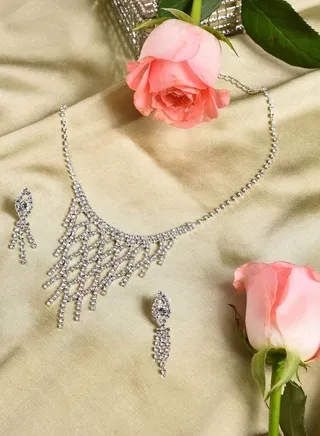Pack of 3 Silver Plated American Diamond Necklace and Earring Set