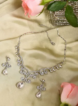 Pack of 3 Silver Plated American Diamond Necklace and Earring Set
