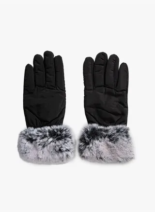 Faux Fur Detail Gloves Lined