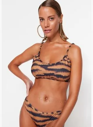 Brown Tiger Pattern Bikini Top TBESS22BU0031