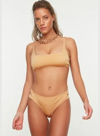 Bronze Cut Out Detailed Bikini Bottoms TBESS21BA0306