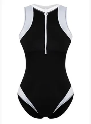 Black Halter Neck Zippered Swimsuit